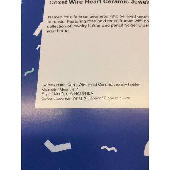 Jewelry Holder IMM Living Coxet Wire Heart Ceramic Ring Plate Copper Vanity NEW - Picture 6 of 8